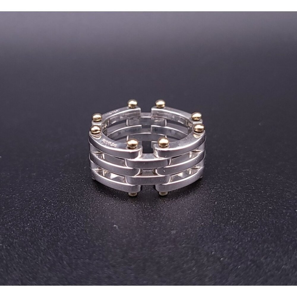 Tiffany & Co Vintage Sterling Silver 18kt Yellow Gold Gatelink Ring Size 6.75 - Picture 3 of 8